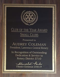 Lawrence Central Rotary named District 5710 Small Club of the Year!