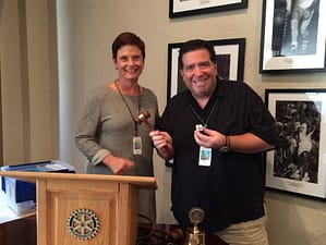 Symbolic passing of the gavel to new Lawrence Central President Carolyn DeSalvo