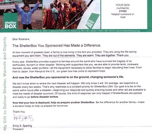 ShelterBox Update Letter